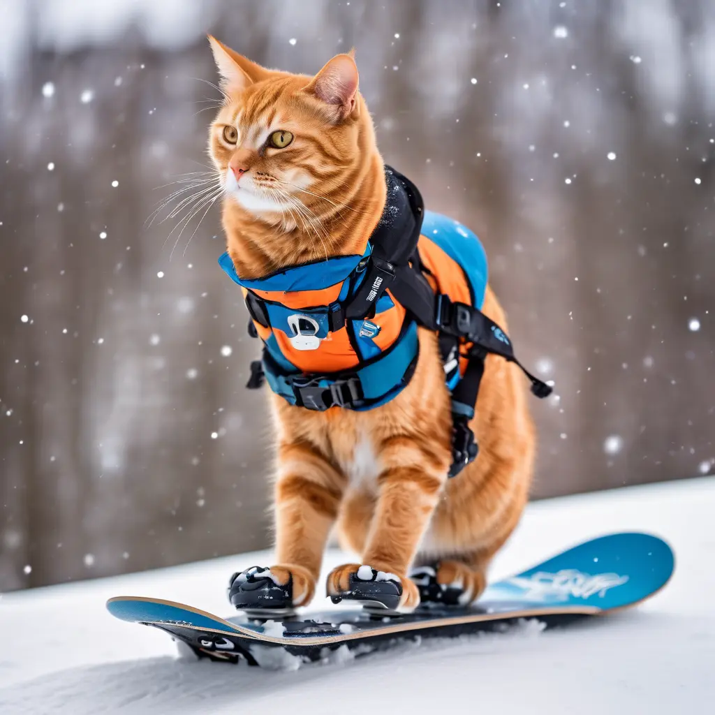 Cat on snowboard