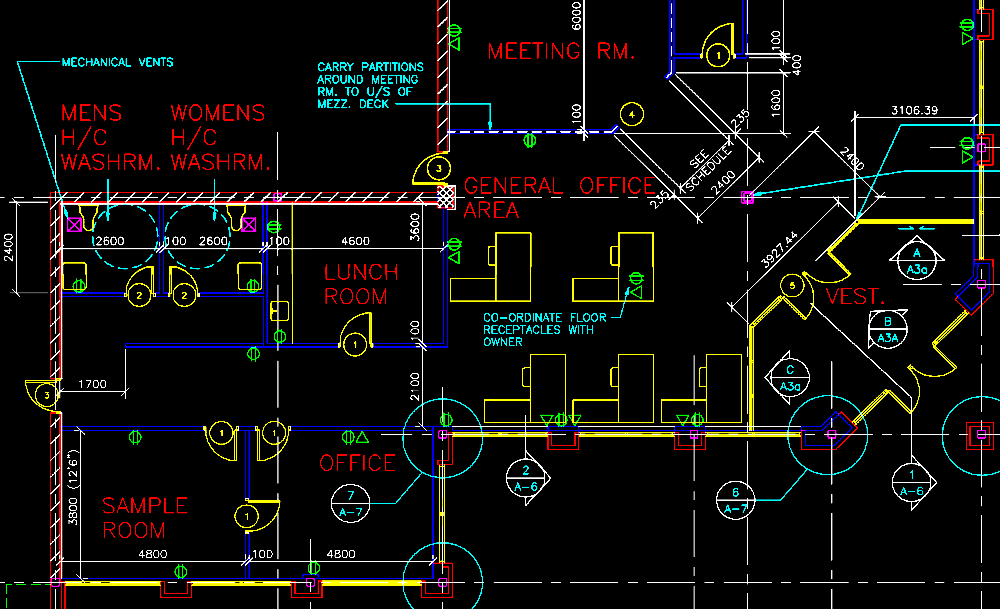 Floor plan, with reusable blocks and symbols highlighted